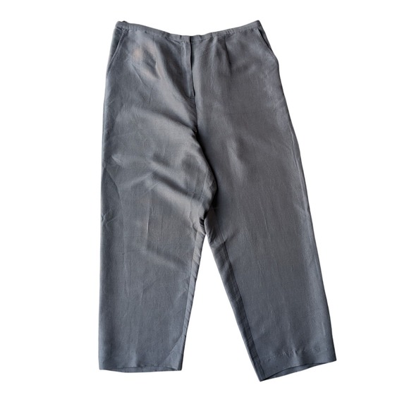 Eileen Fisher 100% silk pants women's 1X Gray Cropped‎ Elastic Waist Wide Leg